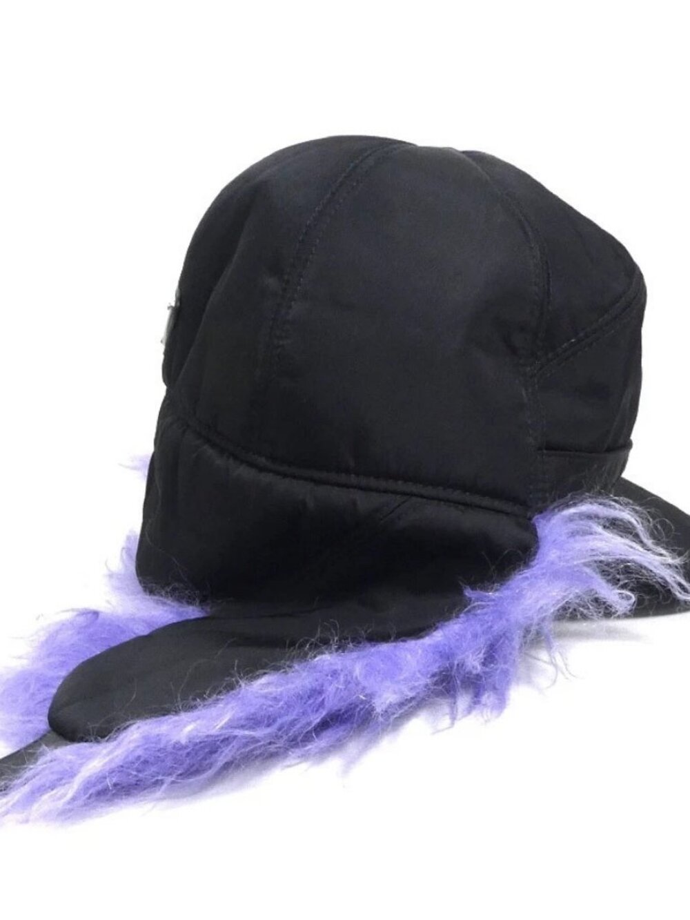 Auth PRADA Cap Black/Purple Nylon/Mohair/Silvertone - Picture 3 of 9